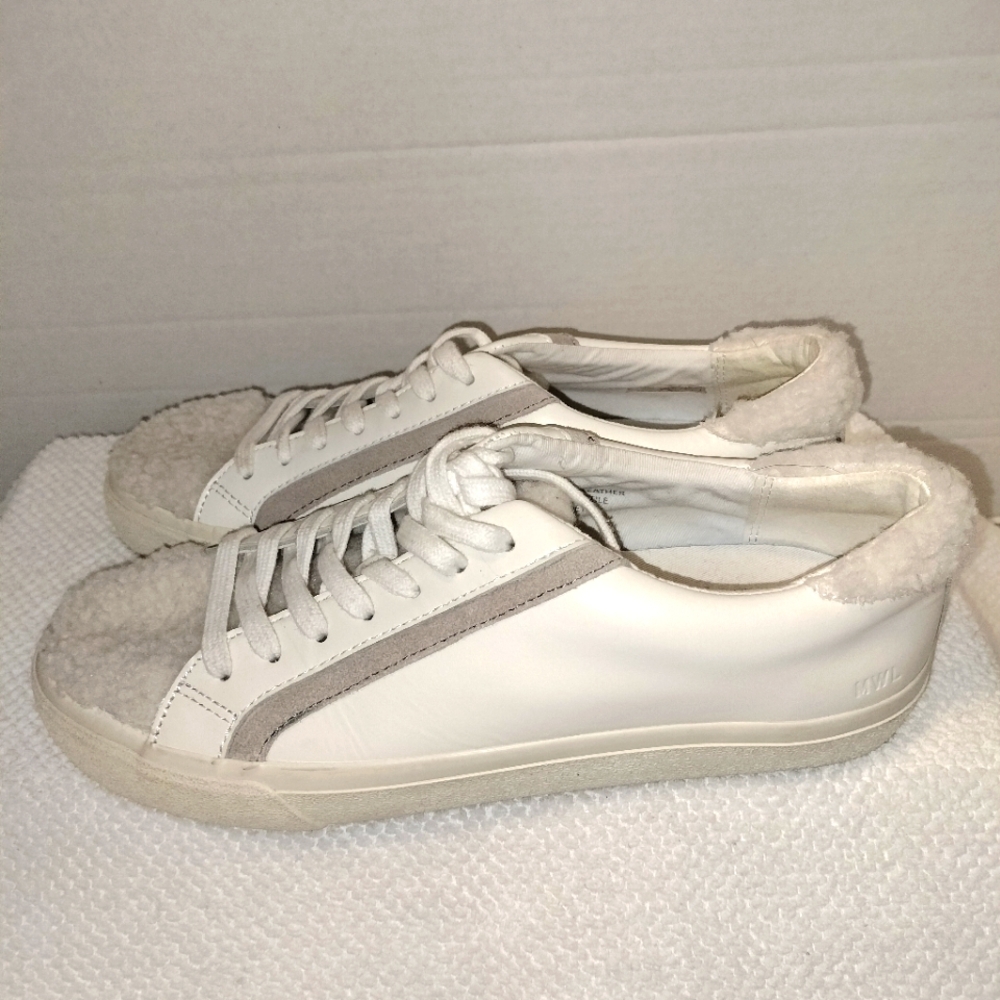 Madewell White and Tan Sneakers with Soft Fabric Upper and Rubber Sole